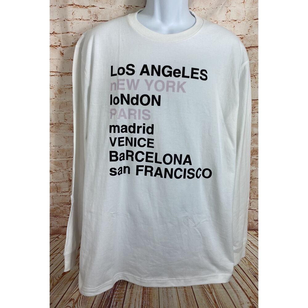 Urban Label White Fashion Shirt Sz XL Fashion Cities Los Angeles New York Paris